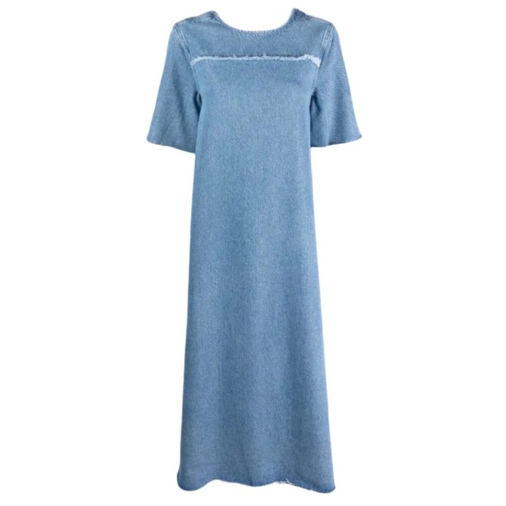 GANNI Scoop Back Organic Cotton Denim Midi Dress Indigo Blue EU 36 US 4 New - Picture 2 of 16